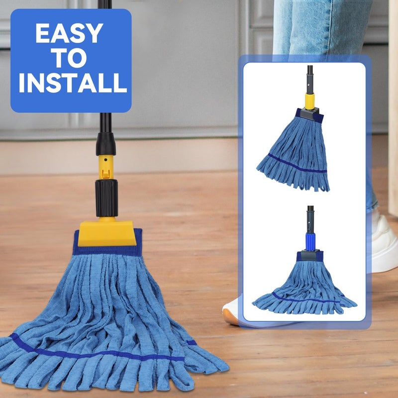 BeiLan Heavy Duty Commercial Mop Head Replacement Microfiber Tube Mop Heads for Floor Cleaning: 3 Packs Looped End Wet Mop Head Refill for Home Commercial Industrial Use (Blue) - Image 5